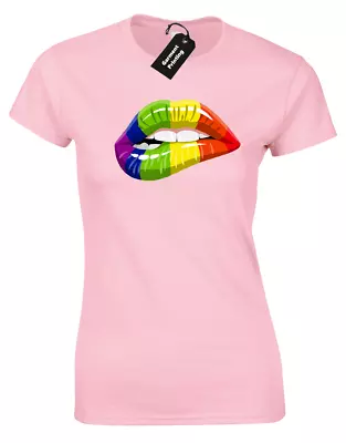 Buy Pride Lips Ladies T Shirt Lgbtq Gay Pride Lesbian Top Rainbow Flag Fashion New • 7.99£