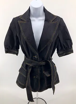 Buy BISOU BISOU Womens Jean Jacket Half Puff Sleeves Sz S Small Blue Dark Wash Denim • 18.30£