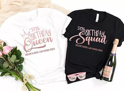 Buy ROSE GOLD 50th Birthday Queen / Birthday Squad Personalised Matching T-Shirts | • 13.75£