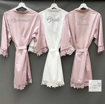 Buy Lace Satin Personalized Bridesmaid Dress Bridal V-neck Sexy Kimono Gown Pajamas • 14.77£