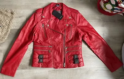 Buy Real Leather Red Womens Biker Jacket • 18.29£