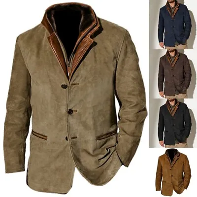 Buy Men Cargo Jackets Single Breasted Mens Button Work Casual Blazer Winter Vintage • 41.49£