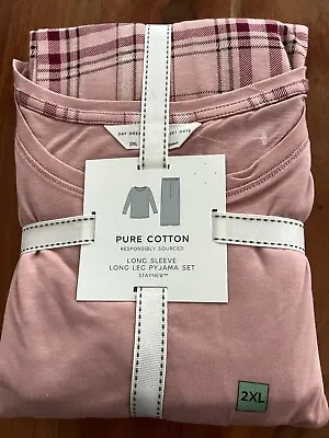 Buy M&S Ladies Pyjama Set Size XXL 24-26 Pink Check Long Leg Long Sleeve BNWT • 10£