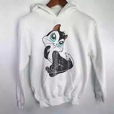Buy Rare Six Flags Looney Tunes Penelope Cat Graphic Hoodie White Yourg Lg • 23.62£
