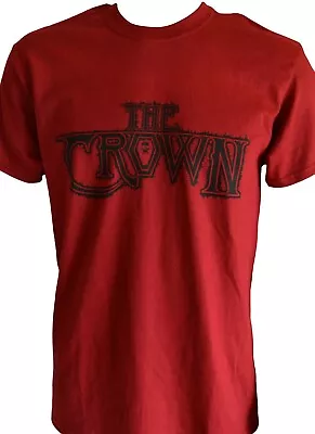 Buy THE CROWN - Black-Logo On Red-Gildan-T-Shirt - L / Large - 166375 • 16.41£