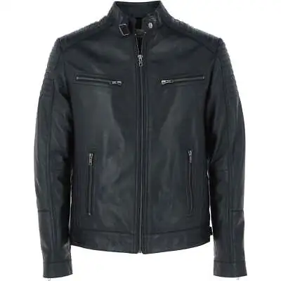 Buy Mens Biker Leather Jacket Genuine Leather Zipped Motorcycle Style Leather Coat • 49.99£