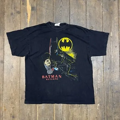 Buy Batman Returns T-Shirt Penguin & Cat Woman Vintage Graphic Tee, Black, Mens XL • 100£