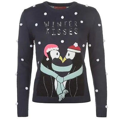 Buy Womens Navy Star Penguin Novelty 3d Xmas Christmas Knit Knitted Jumper • 7.99£