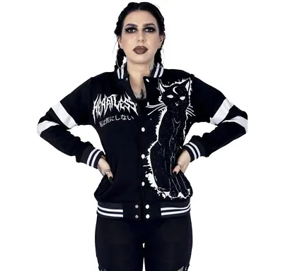 Buy Heartless Moon Kitty Varsity Jacket Black Cat White Gothic Emo Alt Witch Party L • 57.99£