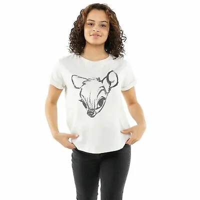 Buy Official Disney Ladies Bambi Face Sketch Fashion T-Shirt Vintage White S-XL • 10.49£