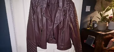 Buy Oasis Burgundy Size XL 14-16 Faux Leather Jacket • 7.50£