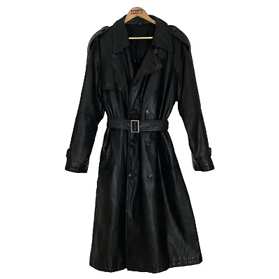 Buy Westbury Vintage C&A Black Leather Trench Coat Size 50 Long Matrix Jacket • 79.99£