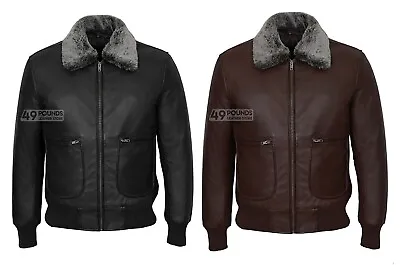 Buy 'AIR FORCE' Men's Fur Collar Aviator BOMBER Real Soft Napa Leather Jacket 1169 • 41.65£