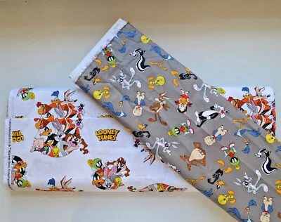 Buy Looney Tunes  100% Cotton Fabric Camelot That's All Folks White & Grey • 6.99£