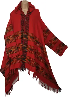 Buy Ladies Shawl Wrap Hooded Warm Scarf Bohemian Cape Hippie Long Sleeve Blanket RED • 24.99£