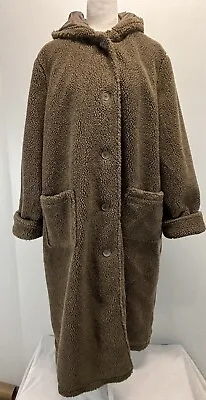Buy Woman Within Long Teddy Sherpa Coat Jacket Sz 1X Plus Brown Hood EUC  • 56.94£