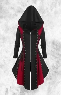 Buy New Black/Red Gothic Zip & Corset Front Light Jacket Hoodie Size XL 18 20 22 • 34.99£