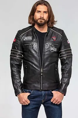 Buy Mens Genuine Leather Jackets 24h Le Mans Cafe Racer Real Lambskin Leather Jacket • 67.25£