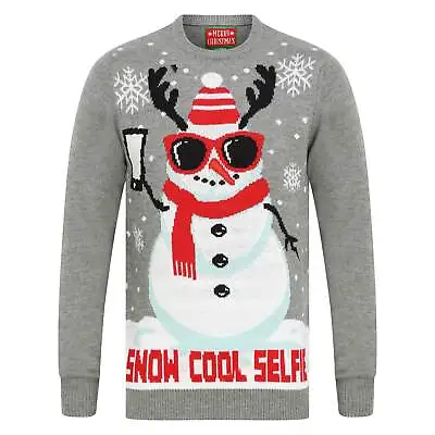 Buy Christmas Jumpers  Music Jingle  Novelty Knit Reindeer Snow Selfie Light Grey • 24.99£