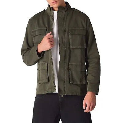 Buy Jmojo Mens Military Cargo Jacket Denim Cotton Zip Up Regular Fit Long Sleeve Uk • 31.99£