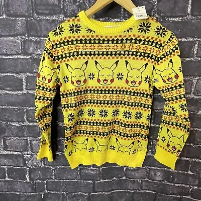 Buy Pokemon Boys Size XS 4/5 Pikachu Holiday Knit Sweater Yellow Snowflakes • 11.80£