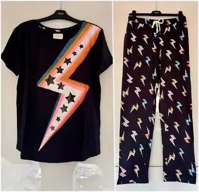Buy Next Ladies Navy Colourful Lightning Bolt Glitter Star Cotton Pyjamas -s , M , L • 21.99£