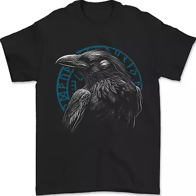 Buy A Raven In Viking Symbols Text Valhalla Mens T-Shirt 100% Cotton • 7.99£