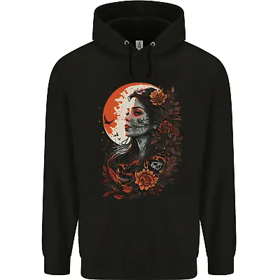 Buy Santa Muerta & Moon Skulls Roses Mens 80% Cotton Hoodie • 19.99£