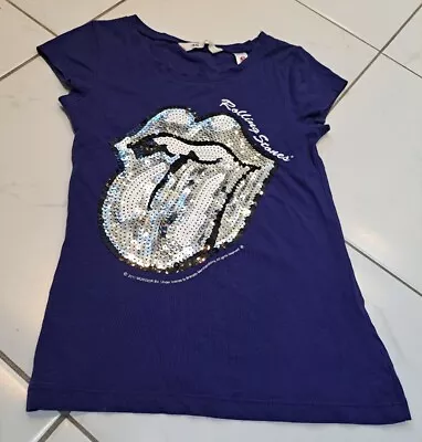 Buy Girls H&M Blue Sequin Rolling Stones Tshirt Age 8-10 Years • 3£