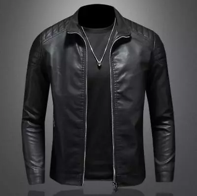 Buy New Men's Stand Collar Jacket Casual Faux Leather Zipper Coats PU Jacket Fashion • 31.80£