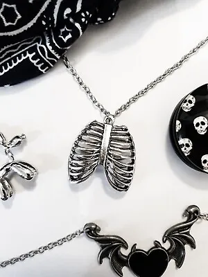 Buy Ribcage Necklace Charm Silver Chain Emo Goth Punk Halloween Skeleton Jewellery • 4.49£
