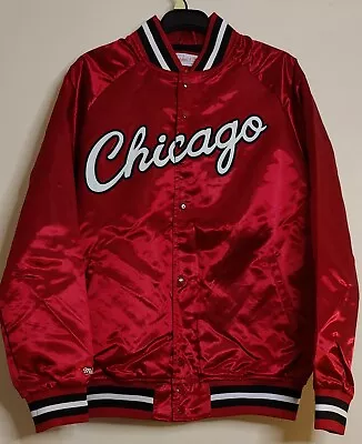 Buy Mitchell And Ness Chicago Bulls NBA Varsity Satin Jacket Red White Blk Size S-M • 112£
