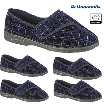Buy Mens Touch Fastening Low Comfy Slippers ORTHOPAEDIC Washable Indoor Shoe Bootie • 12.99£