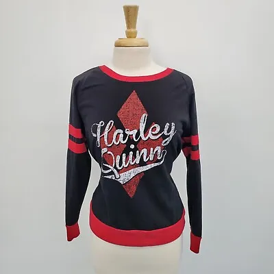Buy Harley Quinn DC Comics Batman Red & Black Diamond Sweatshirt Size L Logo Crew • 18.88£