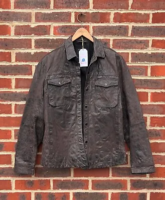 Buy All Saints Mens RUIN Leather Shirt Jacket LARGE Rock Biker Shacket Brown A65 • 229.99£
