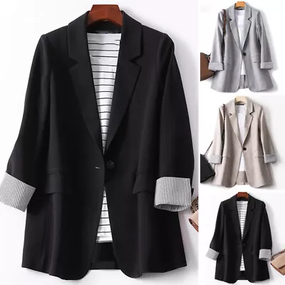 Buy UK Women Lapel Neck Long Sleeve Blazer Suits Casual Loose Tops Coat Jacket Plus • 20.89£