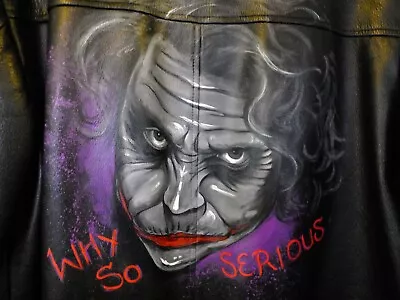 Buy Why So Serious ? Joker Hand Painted Black Leather Coat Nature Trail 2xl Ooak • 100£