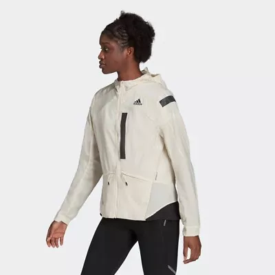 Buy Adidas Womens Running Jacket Marathon Hood Ladies Coat Off White Water Repellent • 56.99£