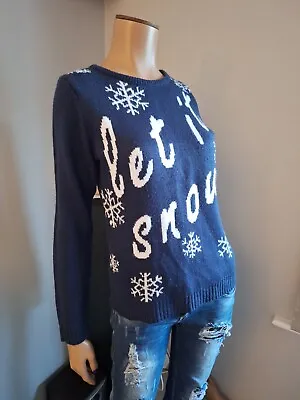 Buy Peacock Ladies Size S Xmas Jumper Let It Snow Navy Blue/White Good Used... • 5£