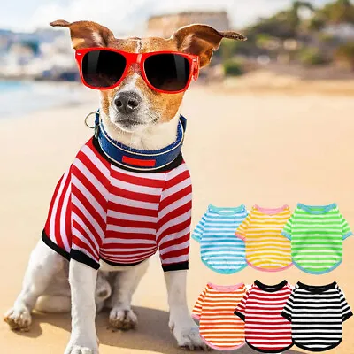 Buy Summer Stripe Dog Vest Pet T Shirt Clothing Puppy Shirts Cat Clothes// • 4.46£