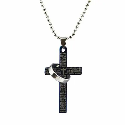 Buy Spanish Lords Prayer Black Cross Necklace Top Quality Jewellery For Men A051 • 4.95£
