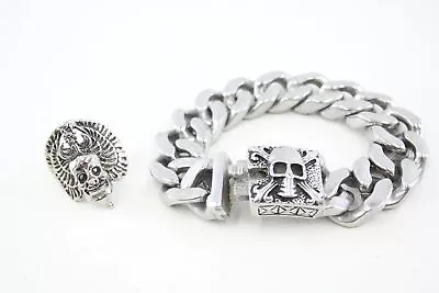 Buy Gents Skull Jewellery Ring Bracelet Chunky Curb Link Winged Alternative X 2 • 3.20£