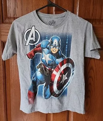 Buy Marvel Avengers Assemble Captain America Boys Sz M (8) Grey T-Shirt • 10.23£