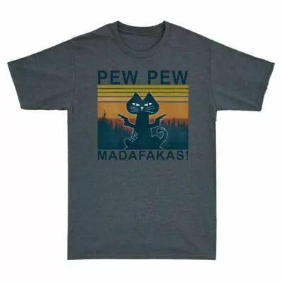 Buy Pew Pew Madafakas Funny Black Cat And Guns Vintage Gift Men's T-Shirt Cotton • 13.99£