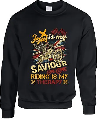 Buy Jesus Is My Saviour And Riding Is My Therapy Jumper Faith Love Jesus Motorbike • 19.99£