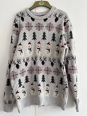 Buy Men’s NEXT Large Christmas Jumper Grey Snowmen Long Sleeve Winter Christmas Tree • 9.99£