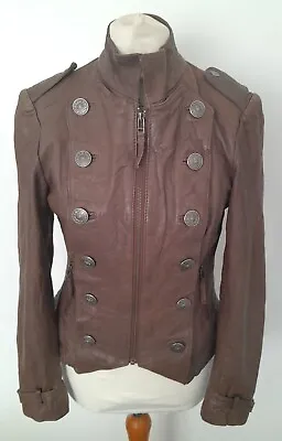 Buy NEXT SIGNATURE - REAL LEATHER Jacket Military Steampunk Mid Brown Size 6 • 64.99£
