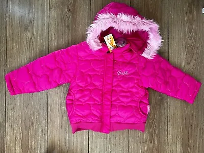Buy Barbie Pink Heart Quilted Padded Jacket With Fur Hood 4-5 Years • 24.99£