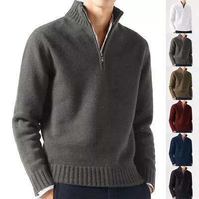 Buy Mens Winter Warm Jacket Sweater Half Zip Up Jumper Pullover Knitted Sweaters UK﹢ • 18.83£