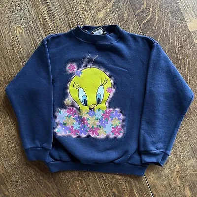 Buy Vintage Looney Tunes Girls Tweety Bird Crewneck Sweatshirt Size 6X Blue • 19.70£